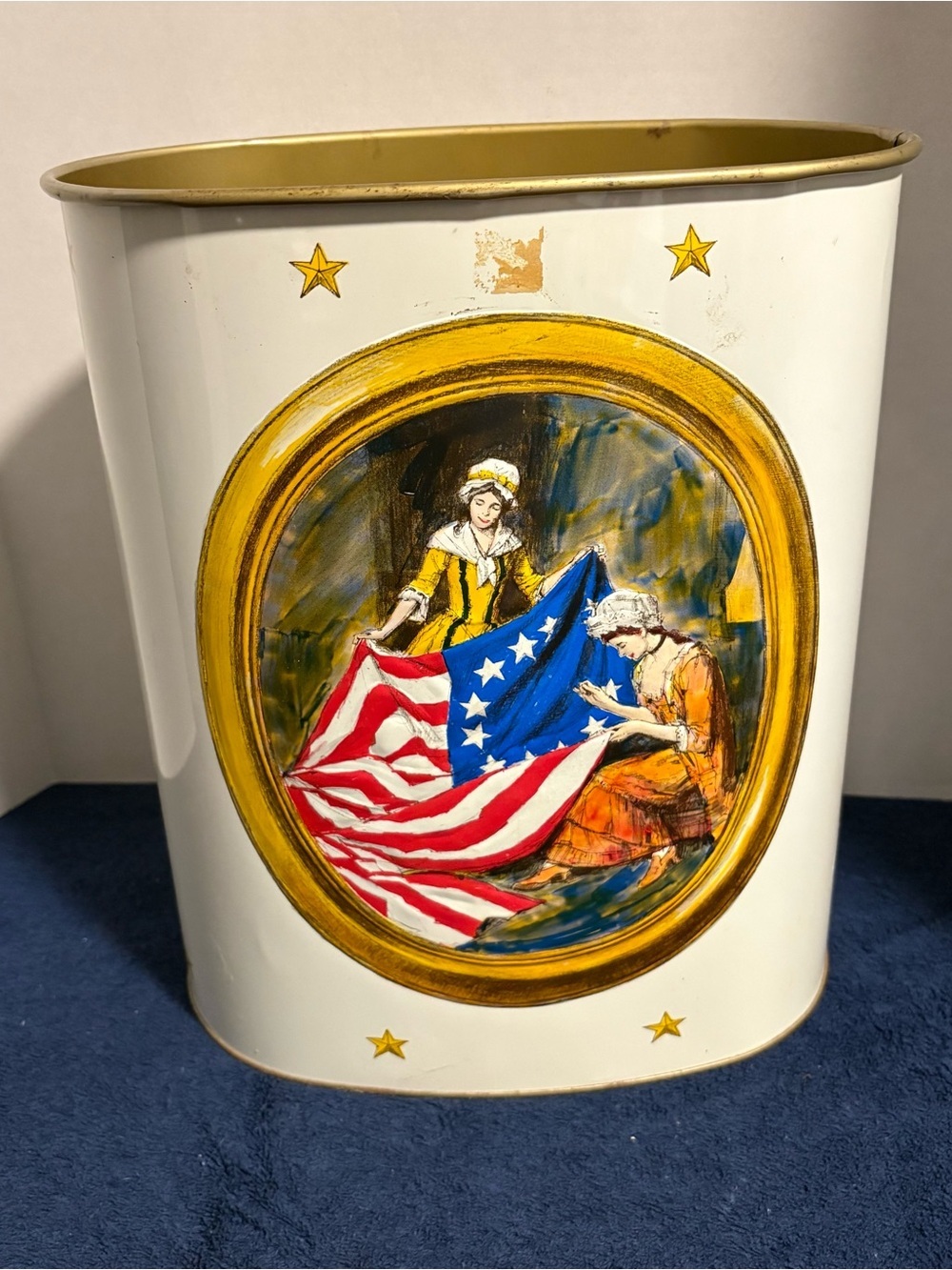 1970s Embossed JL Clark Trash Can Metal American Flag Patriotic - 1789 Inception